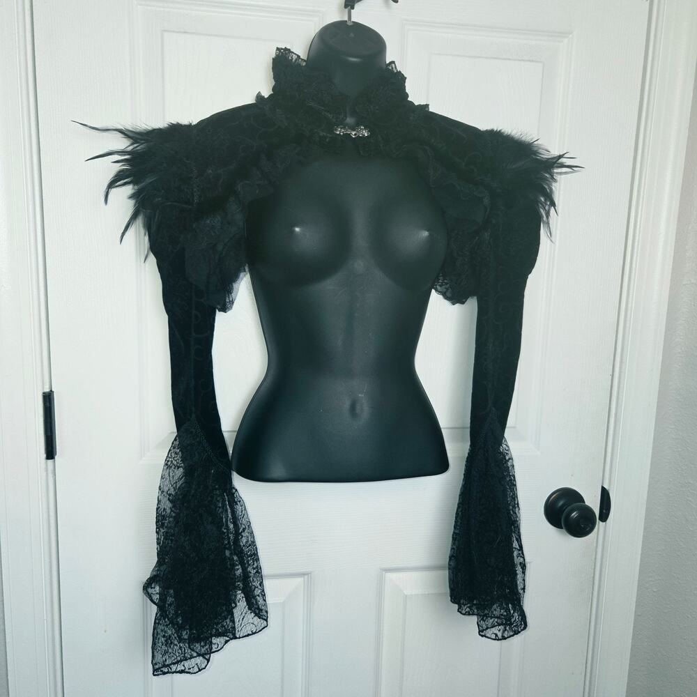 Devil Fashion Jacket Women US 12 Black Gothic Lace Velvet Bolero Shrug Steampunk